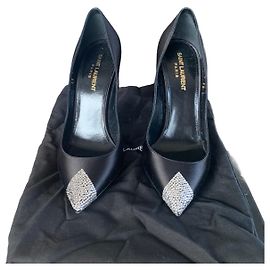 Saint Laurent Black Satin Heels Size 38 Black