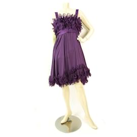 Elie Saab-Elie Saab New Purple Silk Ruffled Knee Length Cocktail Evening dress sz 44-Purple