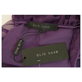 Elie Saab-Elie Saab nouvelle robe de soirée cocktail à volants en soie violette longueur genou sz 44-Violet