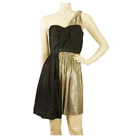 Whistles-Minivestido com drapeado de um ombro preto com painéis de ouro preto Whistles tamanho Reino Unido 10 eu 38-Preto,Dourado