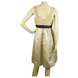 Vera Wang-Vera Wang Maids Demoiselles D'honneur Beige Ceinture Noire Tulle Buste Bulle Ourlet Robe Taille 10-Beige