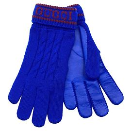 Gucci Gloves 2021 wool leather blue size L new Blue
