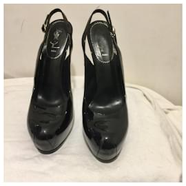Yves Saint Laurent-Zapatos destalonados de charol YSL TribToo Rive Gauche-Negro