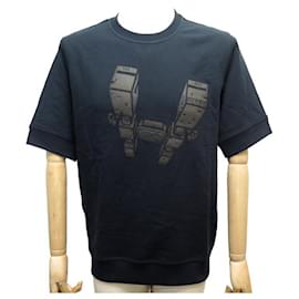 Hermès-NEW HERMES SWEATER SHORT SLEEVES L 52 NAVY BLUE COTTON SWEATSHIRT-Navy blue