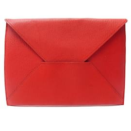 Hermès-HERMES POUCH ENVELOPE POUCH IN RED MYSORE GOAT LEATHER POUCH-Red