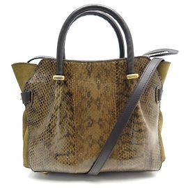 HANDBAG NINA RICCI LE MARCHE S SNAKE LEATHER & SUEDE STRAP HAND BAG Brown