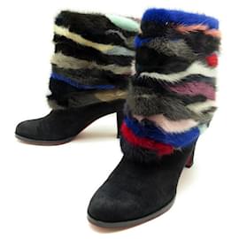 Christian Louboutin-CHRISTIAN LOUBOUTIN ANKLE BOOT ALEXANDRA SHOES 38 SUEDE & MINK + BOX-Black