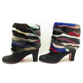 Christian Louboutin-CHRISTIAN LOUBOUTIN ANKLE BOOT ALEXANDRA SHOES 38 SUEDE & MINK + BOX-Black