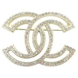 NEU CHANEL BROSCHE CC LOGO & STRASS A64746 IN GOLD METALL NEUE GOLDENE BROSCHE Golden
