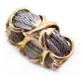 Fred-VINTAGE FRED FORCE RING 10 taille 47 STEEL & YELLOW GOLD CABLE 18K STEEL GOLD RING-Silvery