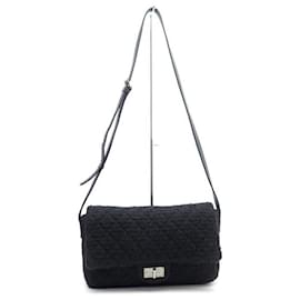 Chanel-Chanel handbag 2.55 LARGE GM BLACK TWEED BANDOULIERE BLACK HANDBAG-Black