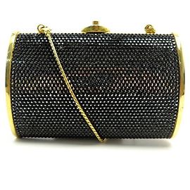 SACO JUDITH LEIBER BANDOULIERE EM RINESTONES PRETOS E BOLSA DE METAL DE OURO Preto