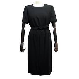 Chanel-NEW CHANEL P DRESS10330 XL 46 WITH BLACK WOOL BELT NEW BLACK DRESS-Black