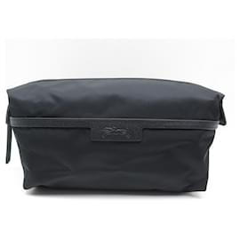 Longchamp-NEW LOT LONGCHAMP POUCH + TOILET BAG LE PLIAGE NEO BLACK CANVAS-Black