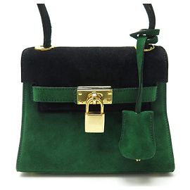 NUOVA BORSA A TRACOLLA ESCADA BORSA A MANO IN CAMOSCIO CAMOSCIO VERDE E NERO Altro