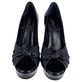 Yves Saint Laurent-Palacio de Yves Saint Laurent 105 Zapatos de salón con punta abierta en charol negro-Negro