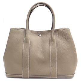 Hermès-NEW HERMES GARDEN PARTY HANDBAG 36 NEW HAND BAG CABLE LEATHER Tote-Taupe