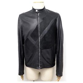 Hermès HERMES JACKET WITH HORSE HEAD PATTERN T50 M LAMB LEATHER LEATHER JACKET Black