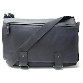 St Dupont-ST DUPONT BAG MESSENGER SHOULDER BAG LEATHER AND NAVY BLUE CANVAS-Navy blue