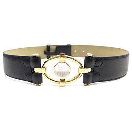 NEW BELT LALIQUE SIZE 70 BLACK LEATHER & CRYSTAL BUCKLE + NEW BELT BOX Black
