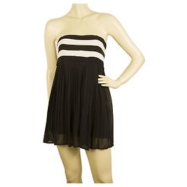 Alice + Olivia Schwarz-weißes trägerloses langes Seidentop oder Super Minikleid Größe XS Schwarz Weiß