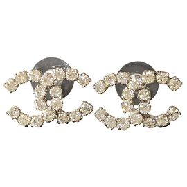 Chanel CC 04V Vintage Logo Crystal SHW Coco Mark Orecchini Box Argento