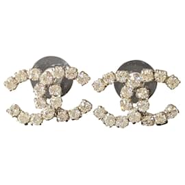 Chanel-CC 04Caixa de brincos com logotipo V Vintage Crystal SHW Coco Mark-Prata