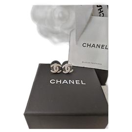 Chanel CC F18V Logo Timeless Classic Crystal Earrings Silvery