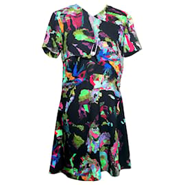 Versace-Versus Versace cocktail dress in abstract fluro print with safety pin-Multiple colors
