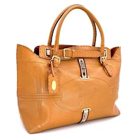Fendi-Sac cabas Fendi Selleria Villa Borghese en cuir grainé caramel à imprimé chevaux-Marron