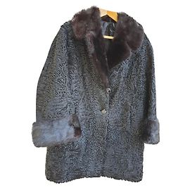 Autre Marque Astrakhan Caban Jacket with Mink Collar Black Black