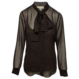 Blusa de Chiffon Estampada Michael Kors Pussy Bow em Poliéster Castanho Outro