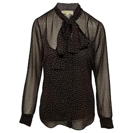Michael Kors-Michael Kors Pussy Bow Printed Chiffon Blouse in Brown Polyester-Other