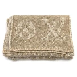 Louis Vuitton-Louis Vuitton scarf in beige mohair with gold trim & sequins-White,Cream