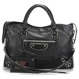 Balenciaga-Balenciaga Motocross Metallic Edge City Shoulder Bag in black lambskin-Black