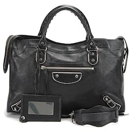 Balenciaga-Balenciaga Motocross Metallic Edge City Shoulder Bag in black lambskin-Black