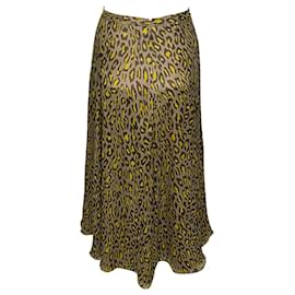 Theory-Teoria Leopard Midi Skirt em Seda Multicolor-Multicor