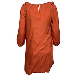 Autre Marque-Athe Vanessa Bruno Woven Longsleeve Dress in Coral Polyester-Coral