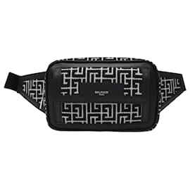 Balmain-1945 Fanny Pack in Monogram Jacquard Canvas-Black
