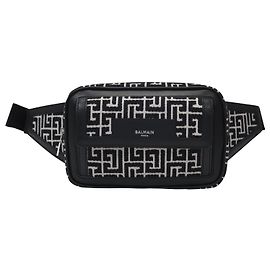 Balmain 1945 Gürteltasche aus Monogramm-Jacquard-Canvas Schwarz