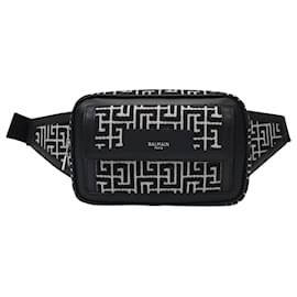 Balmain-1945 Fanny Pack in Monogram Jacquard Canvas-Black