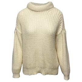 Ba&sh Rollkragenpullover aus cremefarbener Wolle Weiß Roh