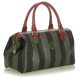 Fendi-Fendi Brown Pequin Boston Bag-Brown,Black