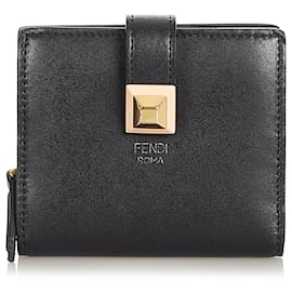 Fendi-Fendi Black Bi-fold Leather Wallet-Black