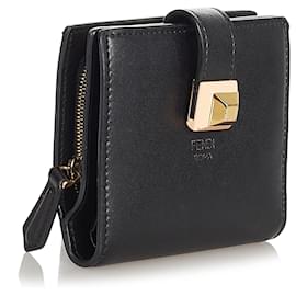 Fendi-Fendi Black Bi-fold Leather Wallet-Black
