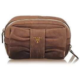 Pochette en cuir Prada Brown Bow Marron