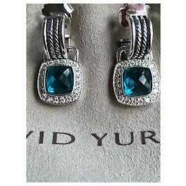 David Yurman Albion hampton blue topaz & Diamond 7mm x 7mm drop earrings Other Dark blue Silver hardware