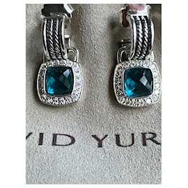 David Yurman-Albion hampton blue topaz & Diamond 7mm x 7mm drop earrings-Other,Dark blue,Silver hardware