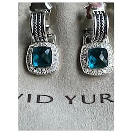 David Yurman-Albion hampton topazio blu e diamante 7mm x 7mm orecchini pendenti-Altro,Blu scuro,Silver hardware