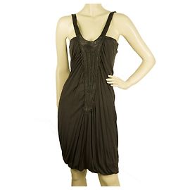 Yigal Azrouel Schwarzes Leder Panel Rotguss Ringe Drapierte Blase Kleid Größe 1 Schwarz